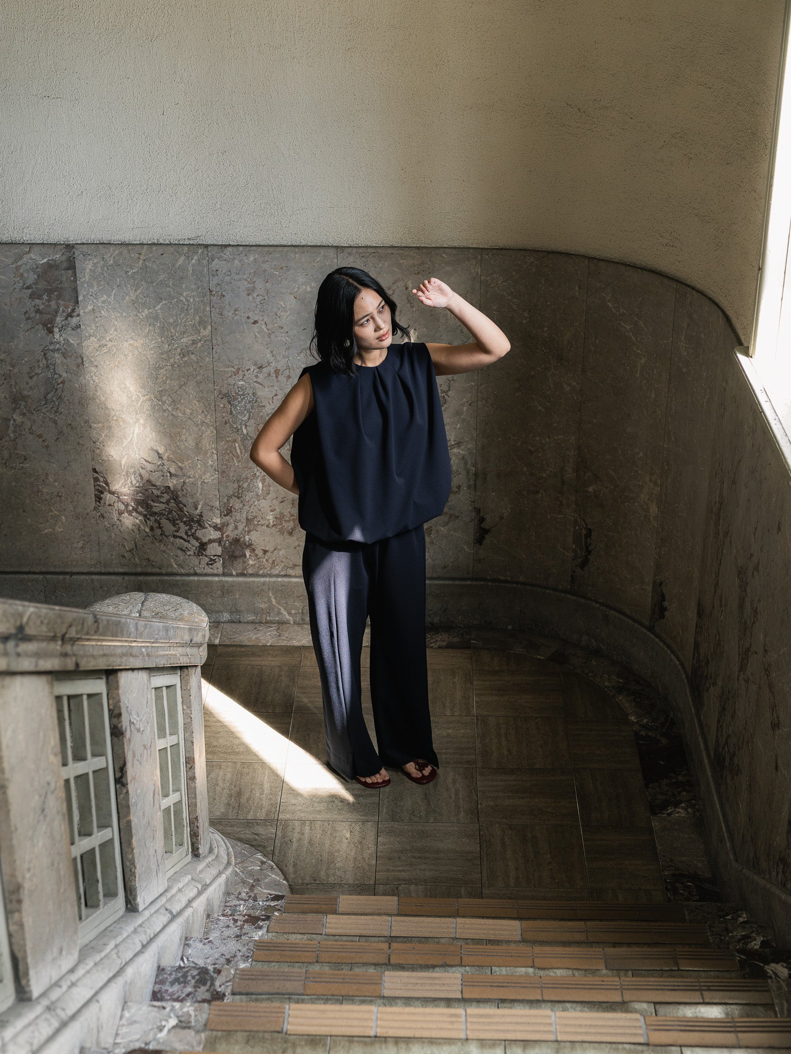 SILKY TECH TOP/Navy