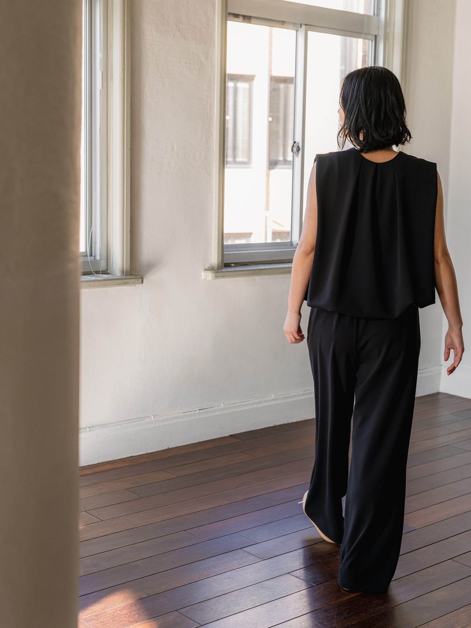 SILKY SLIT PANTS/Black