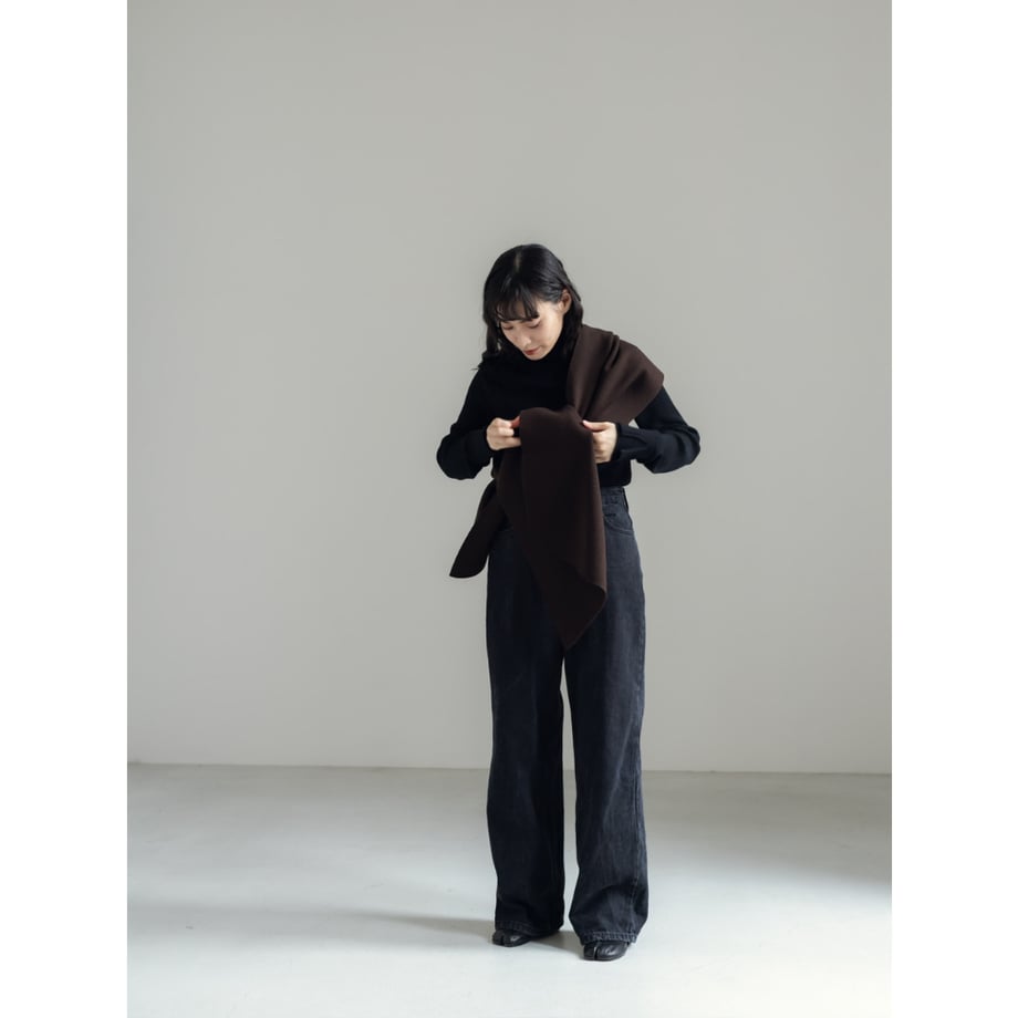 KNIT WIDE STOLE/Brown