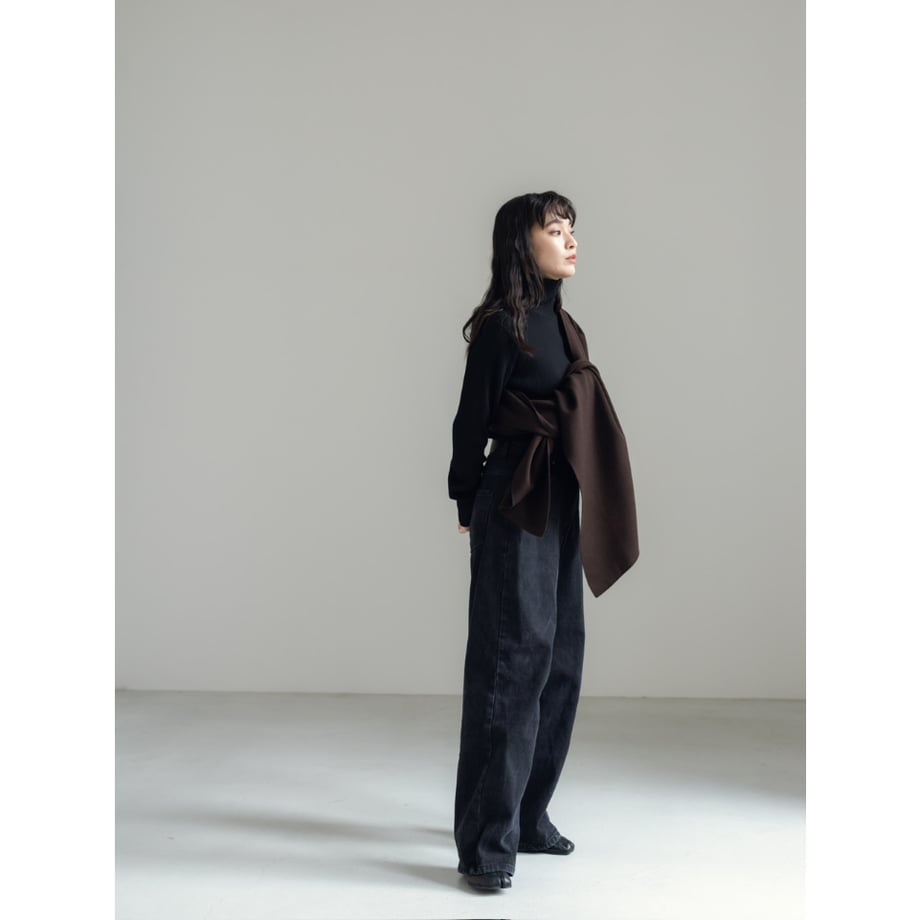 KNIT WIDE STOLE/Brown