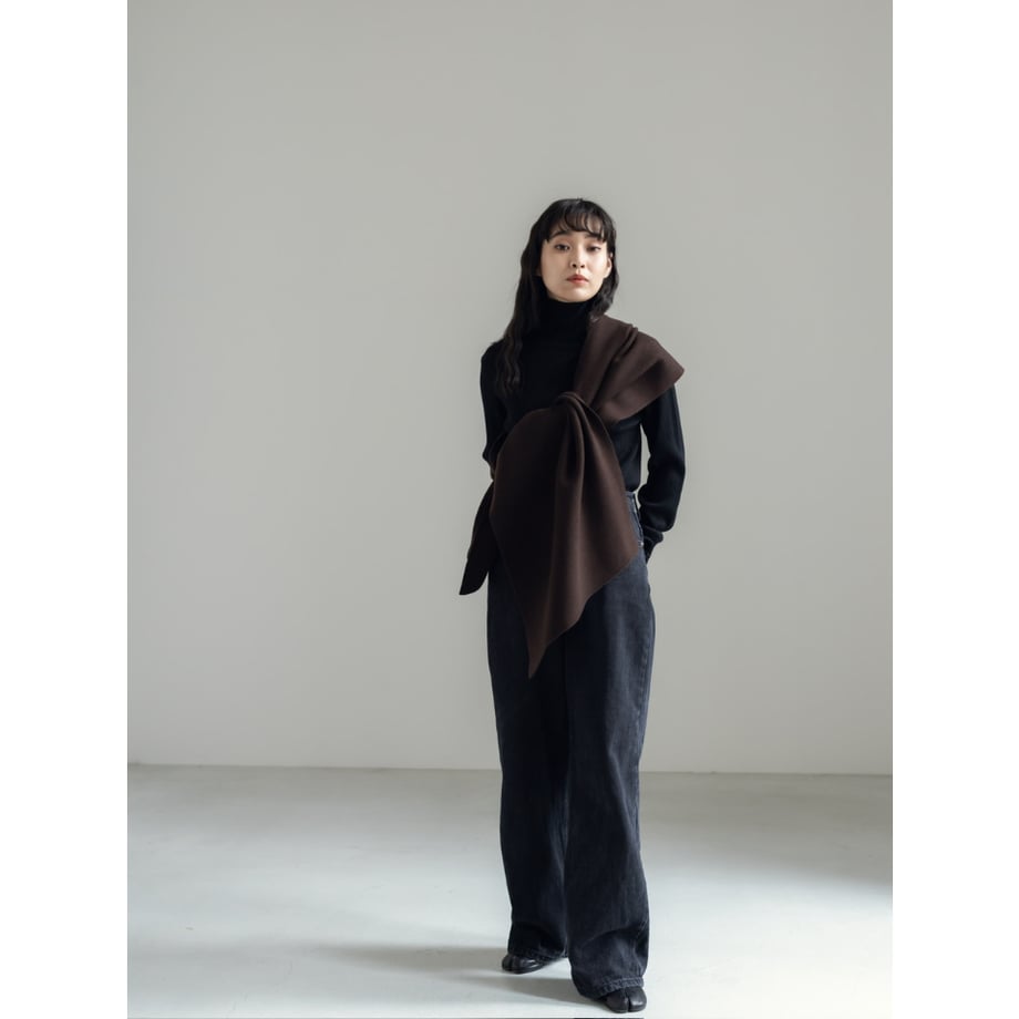 KNIT WIDE STOLE/Brown