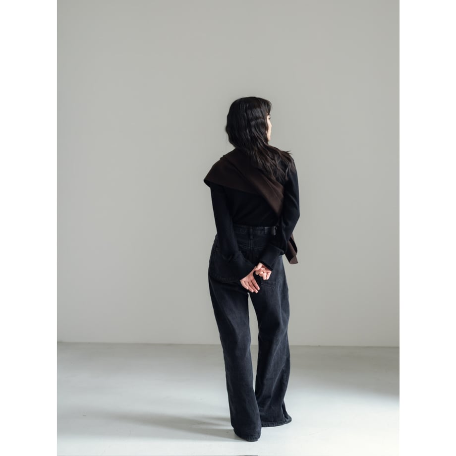 KNIT WIDE STOLE/Brown