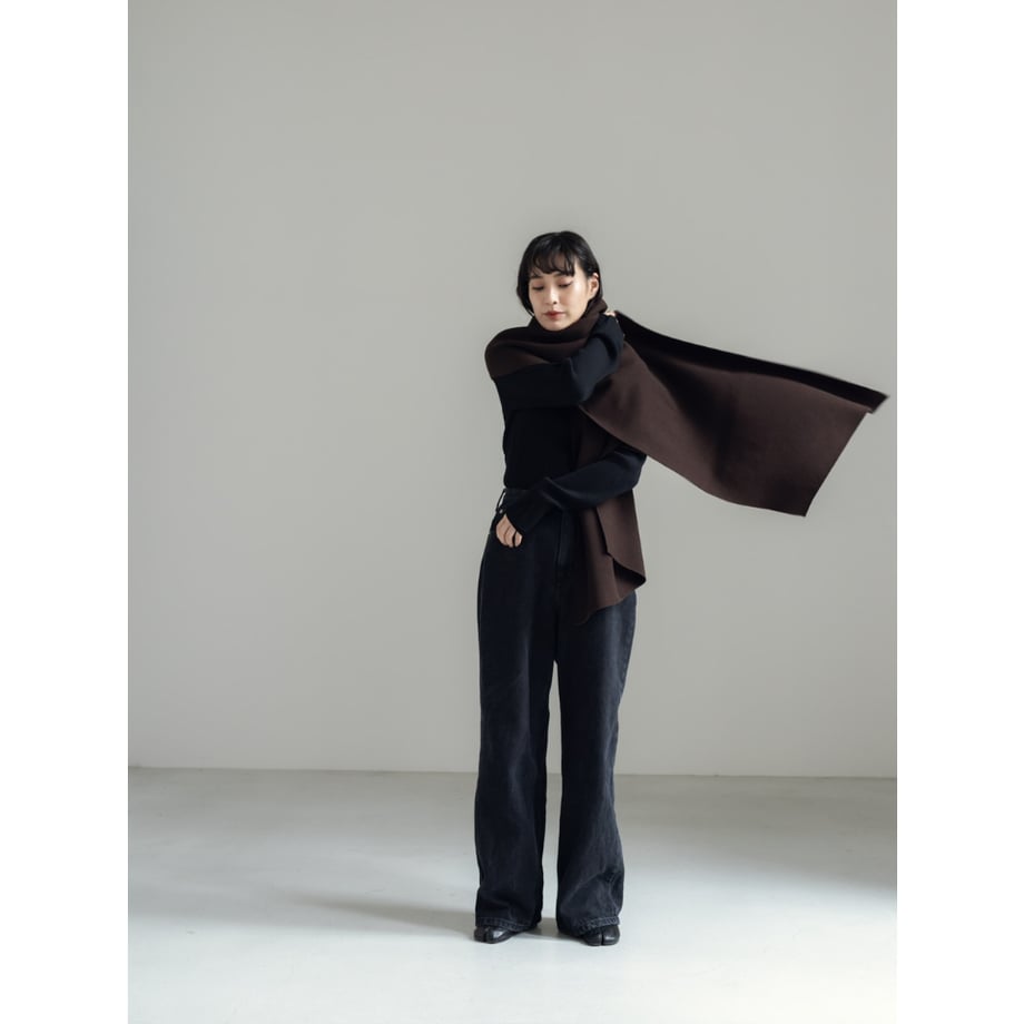 KNIT WIDE STOLE/Brown