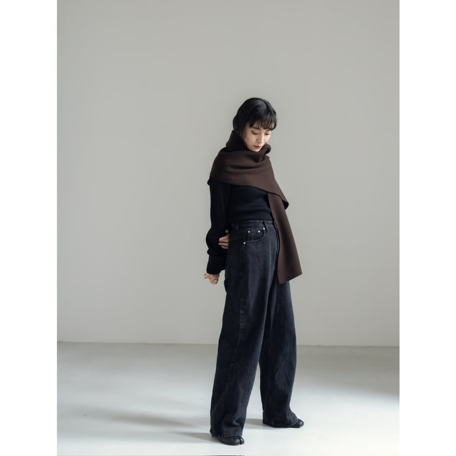 KNIT WIDE STOLE/Brown