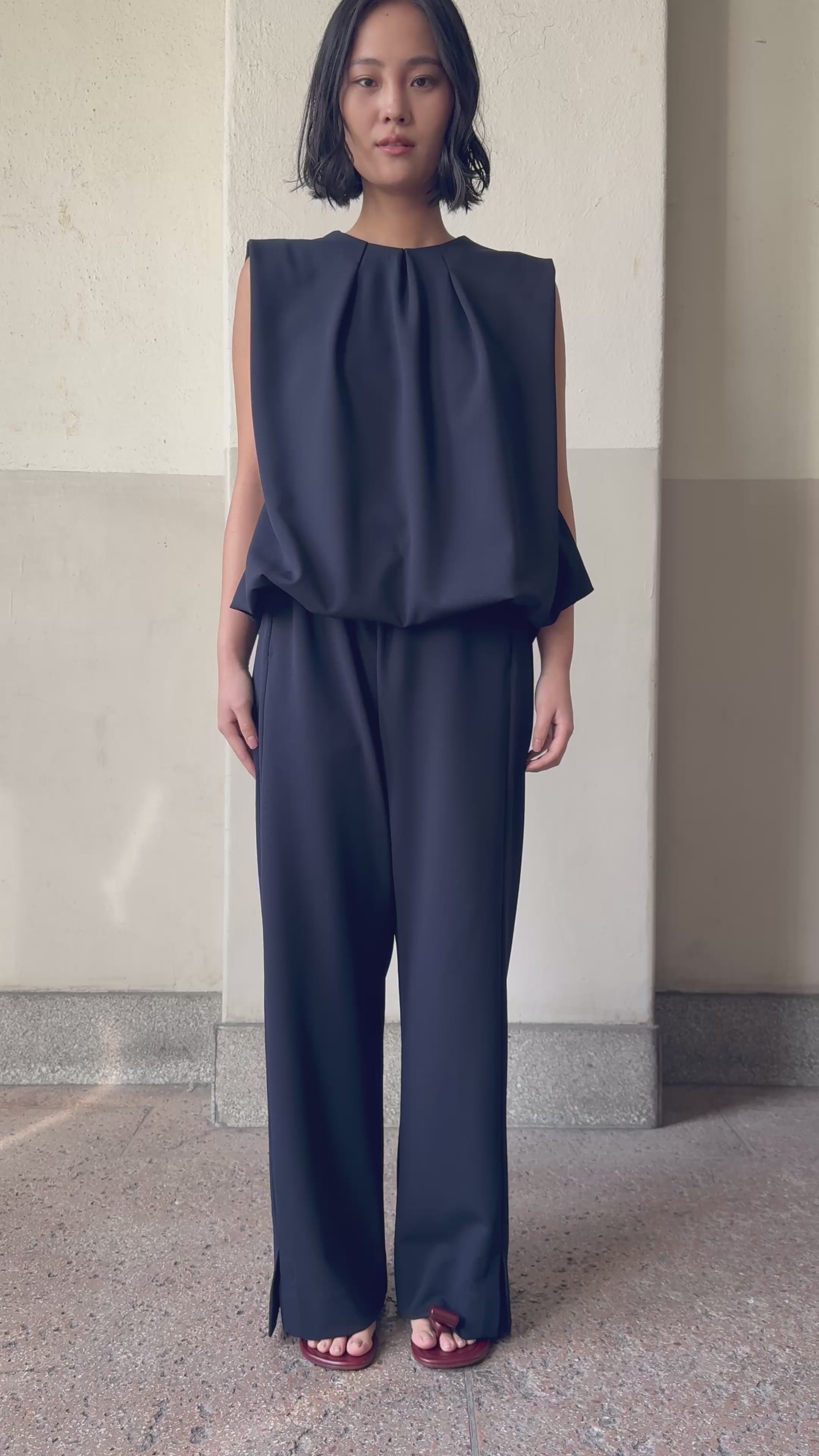 SILKY SLIT PANTS/Navy